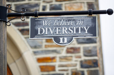 "We believe in diversity" sign on Duke campus