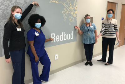 (from left) Medical instructor Kristin Wyatt, psychology intern Stephanie Hargrove, Sara Emory and assistant professor Shelley Holmer