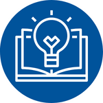 Light bulb and book icon with blue background