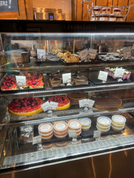 Dessert display case at Guglhupf Bake Shop