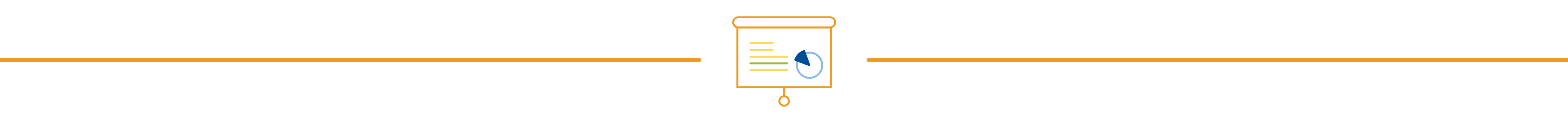 Divider Line with screen in middles showing lines for text and a pie chart