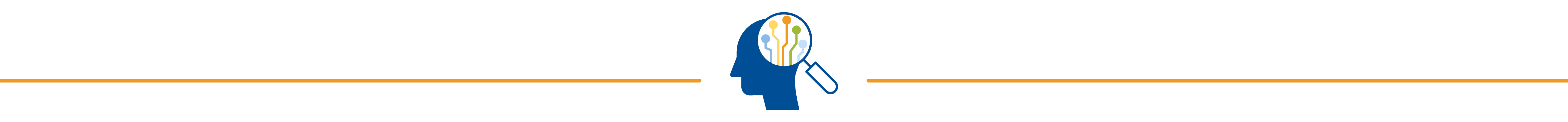 Divider line with head icon and magnifying lens overlay with chart inside magnifying lens