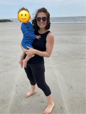 Molly Fessler with toddler on beach