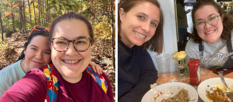 Left: Carolina and her wife on a hike at a local trail. Right: Carolina and co-resident Molly at a local brunch spot.