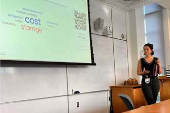 Arizona Greene, a fourth-year medical student, facilitates discussion during the medication management workshop. 