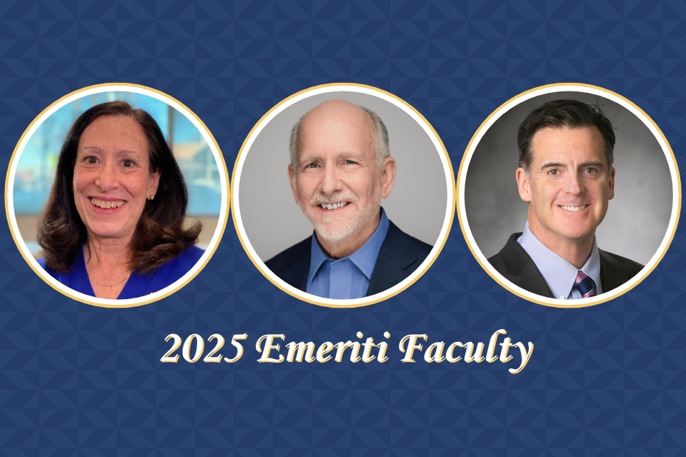 Headshots of Robin Gurwitch, David Madden, and Robert Murphy. Caption: 2025 Emeriti Faculty