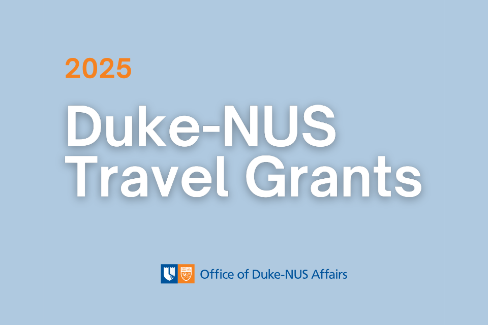 2025 Duke-NUS Travel Grants; Duke-NUS logo; light blue background