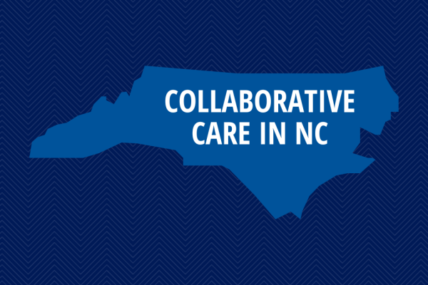 Collaborative Care in NC - Outline of NC in blue; background in dark blue