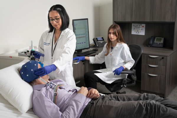 Duke Psychiatry staff members perform an EEG simulation