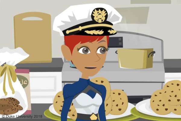 police woman standing in front of a pile of cookies 