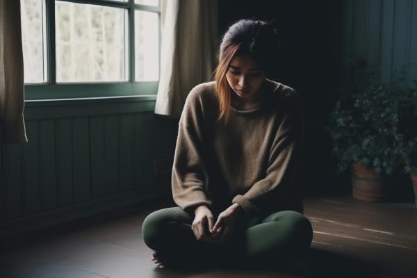 Sad young Asian woman