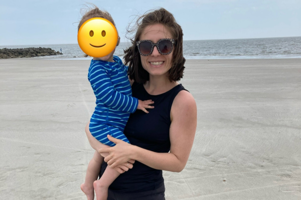 Molly Fessler with toddler on beach