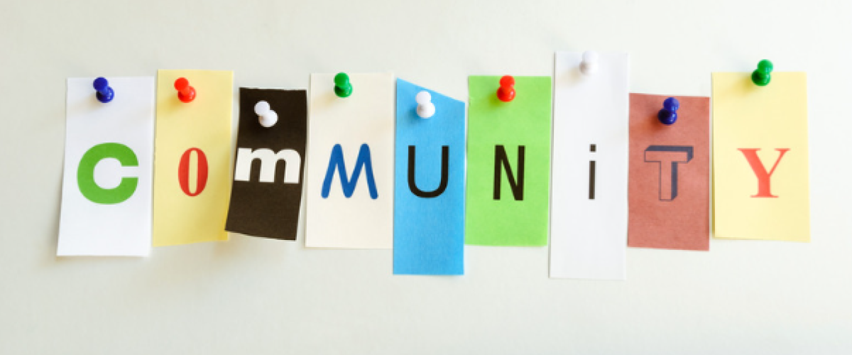 different color and font letters spelling out "community"