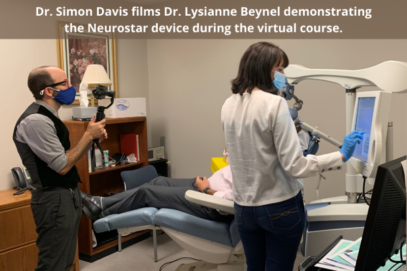 Dr. Davis films Dr. Beynel demonstrating Neurostar device