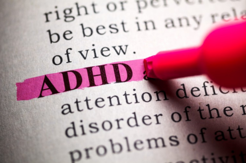 The acronym "ADHD" highlighted on a page describing ADHD.