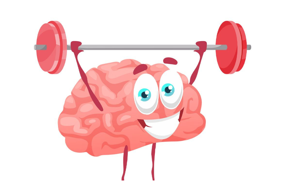 Illustration of a brain lifting a barbell