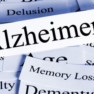 Small pieces of paper with words related to Alzheimers disease