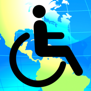 Wheelchair symbol overlaid on world map