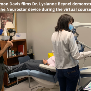 Dr. Davis films Dr. Beynel demonstrating Neurostar device