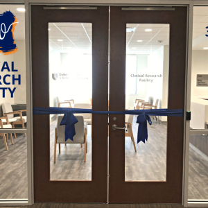 Front Doors to Clinical Research Facility with ribbons