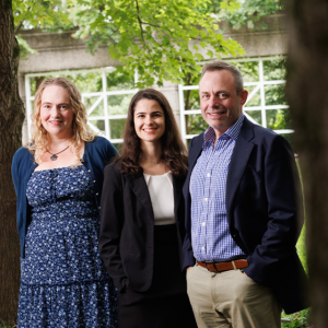 From left: Maggie Sweitzer, Dana Rubenstein, and Joe McClernon. Photo in an outdoor setting.