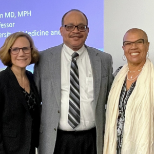 (From left) Department chair Moira Rynn, MD; Jay Carter, Jr., MHS, PA-C, assistant professor of neurosurgery and Dr. Carter's son; and Denese Shervington, MD, MPH, chair and professor of psychiatry at Charles R. Drew University of Medicine & Science.